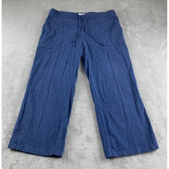 Liz Claiborne Pants - Liz Claiborne Womens Blue Linen Blend Wide Leg Crop Pants Sz M Drawstring Waist